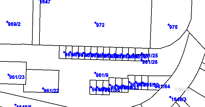 Parcela st. 961/16 v KÚ Hronov, Katastrální mapa