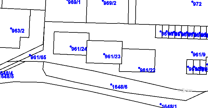 Parcela st. 961/23 v KÚ Hronov, Katastrální mapa