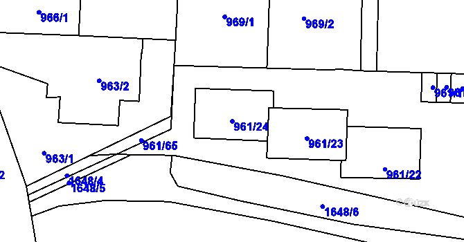 Parcela st. 961/24 v KÚ Hronov, Katastrální mapa