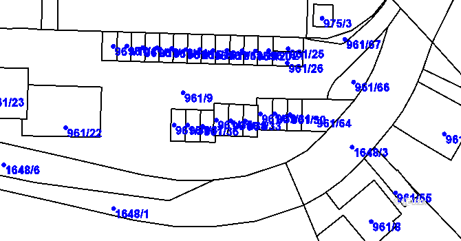 Parcela st. 961/34 v KÚ Hronov, Katastrální mapa