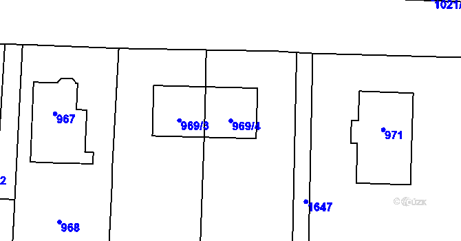 Parcela st. 969/4 v KÚ Hronov, Katastrální mapa