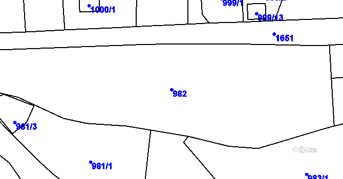 Parcela st. 982 v KÚ Hronov, Katastrální mapa