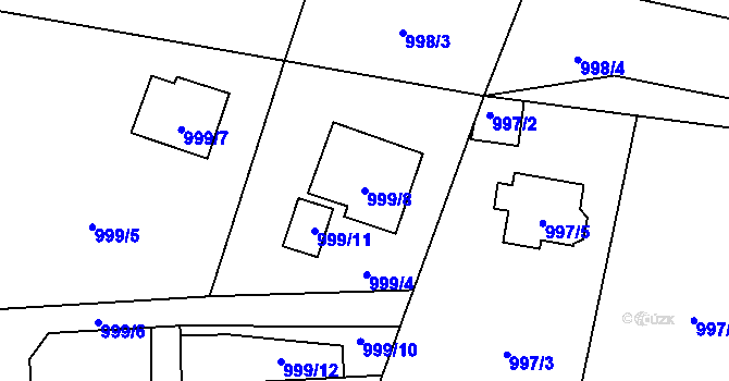 Parcela st. 999/8 v KÚ Hronov, Katastrální mapa
