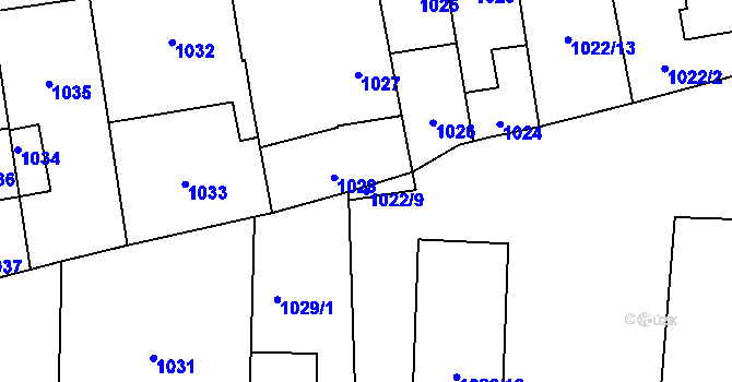 Parcela st. 1022/9 v KÚ Hronov, Katastrální mapa