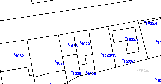Parcela st. 1023 v KÚ Hronov, Katastrální mapa