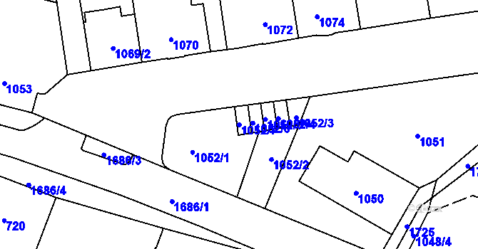 Parcela st. 1052/7 v KÚ Hronov, Katastrální mapa