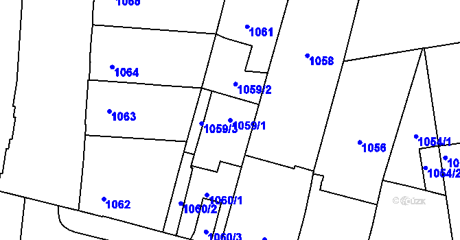 Parcela st. 1059/1 v KÚ Hronov, Katastrální mapa
