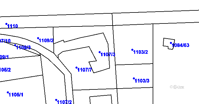 Parcela st. 1107/3 v KÚ Hronov, Katastrální mapa