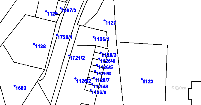 Parcela st. 1126/3 v KÚ Hronov, Katastrální mapa
