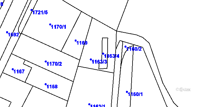 Parcela st. 1163/4 v KÚ Hronov, Katastrální mapa