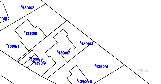 Parcela st. 1390/3 v KÚ Hronov, Katastrální mapa