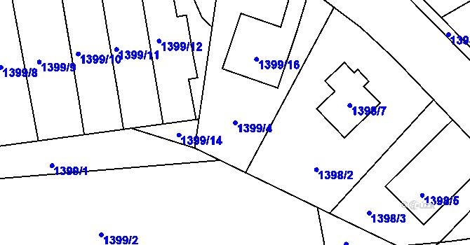 Parcela st. 1399/4 v KÚ Hronov, Katastrální mapa