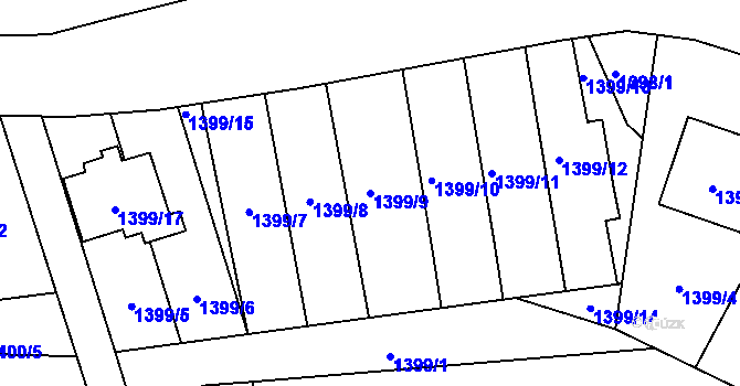 Parcela st. 1399/9 v KÚ Hronov, Katastrální mapa