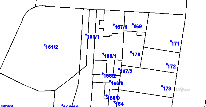 Parcela st. 168/1 v KÚ Hronov, Katastrální mapa