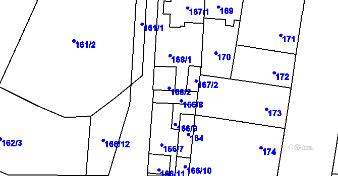 Parcela st. 168/2 v KÚ Hronov, Katastrální mapa