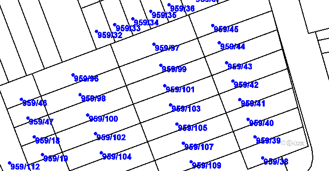Parcela st. 959/101 v KÚ Hronov, Katastrální mapa