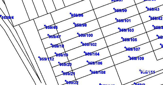Parcela st. 959/102 v KÚ Hronov, Katastrální mapa