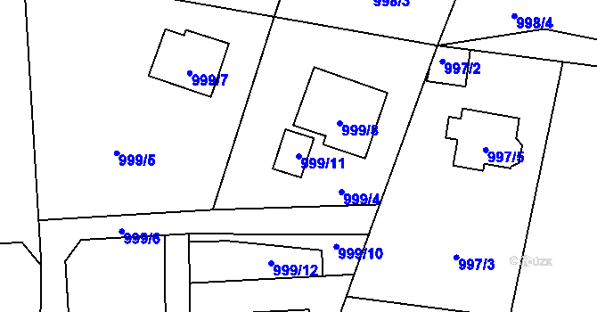 Parcela st. 999/11 v KÚ Hronov, Katastrální mapa
