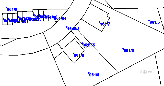 Parcela st. 961/55 v KÚ Hronov, Katastrální mapa