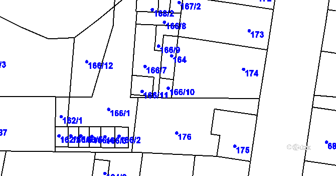 Parcela st. 166/10 v KÚ Hronov, Katastrální mapa