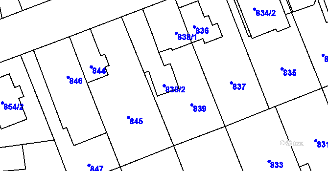 Parcela st. 838/2 v KÚ Hronov, Katastrální mapa