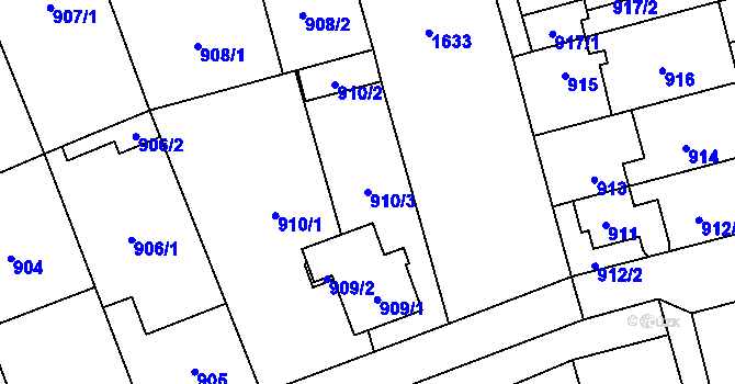 Parcela st. 910/3 v KÚ Hronov, Katastrální mapa
