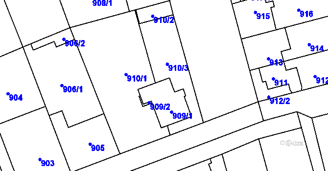 Parcela st. 910/5 v KÚ Hronov, Katastrální mapa