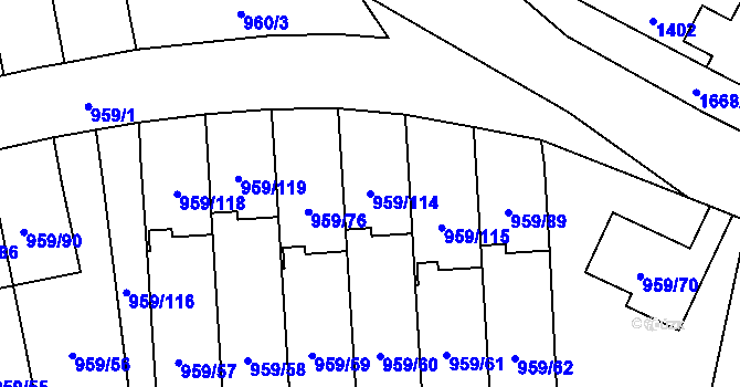 Parcela st. 959/114 v KÚ Hronov, Katastrální mapa