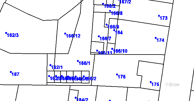 Parcela st. 166/11 v KÚ Hronov, Katastrální mapa
