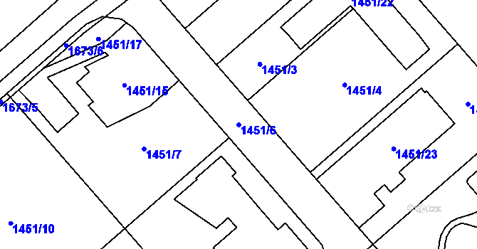 Parcela st. 1451/6 v KÚ Hronov, Katastrální mapa