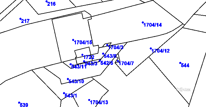 Parcela st. 543/8 v KÚ Hronov, Katastrální mapa