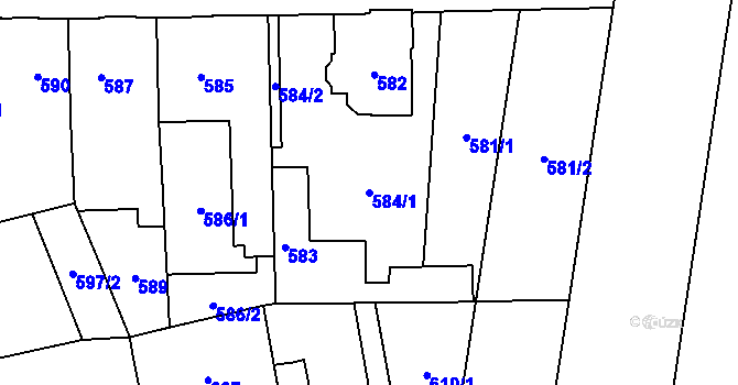 Parcela st. 584/1 v KÚ Hronov, Katastrální mapa