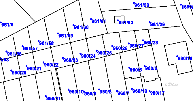 Parcela st. 960/25 v KÚ Hronov, Katastrální mapa