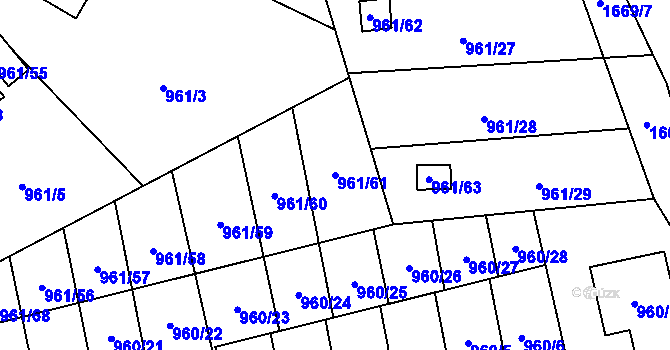 Parcela st. 961/61 v KÚ Hronov, Katastrální mapa