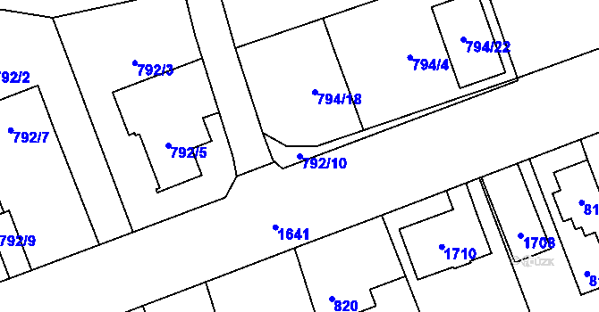 Parcela st. 792/10 v KÚ Hronov, Katastrální mapa