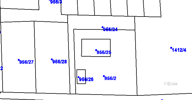 Parcela st. 956/25 v KÚ Hronov, Katastrální mapa