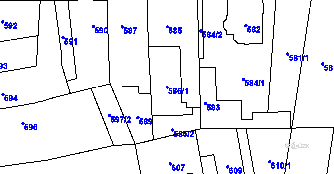 Parcela st. 586/1 v KÚ Hronov, Katastrální mapa