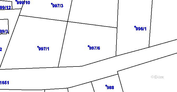 Parcela st. 997/6 v KÚ Hronov, Katastrální mapa