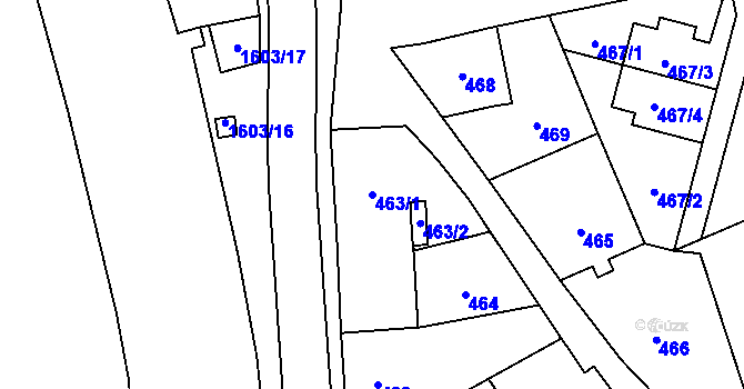 Parcela st. 463/1 v KÚ Hronov, Katastrální mapa