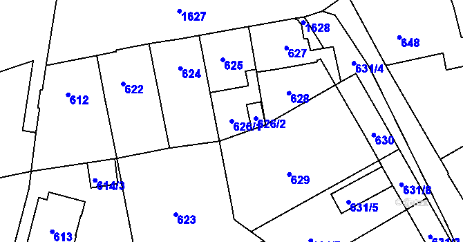 Parcela st. 626/1 v KÚ Hronov, Katastrální mapa