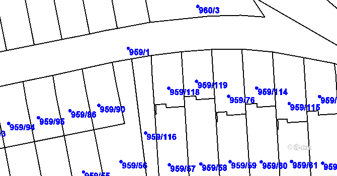 Parcela st. 959/118 v KÚ Hronov, Katastrální mapa