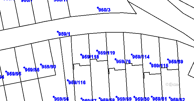 Parcela st. 959/119 v KÚ Hronov, Katastrální mapa
