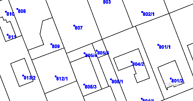 Parcela st. 805/5 v KÚ Hronov, Katastrální mapa