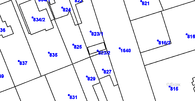 Parcela st. 823/2 v KÚ Hronov, Katastrální mapa