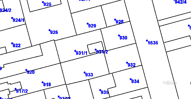 Parcela st. 931/2 v KÚ Hronov, Katastrální mapa