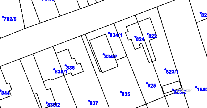 Parcela st. 834/2 v KÚ Hronov, Katastrální mapa