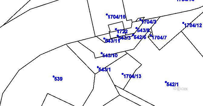 Parcela st. 543/10 v KÚ Hronov, Katastrální mapa