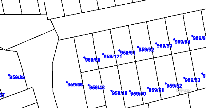 Parcela st. 959/121 v KÚ Hronov, Katastrální mapa
