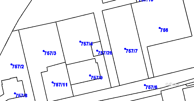 Parcela st. 757/26 v KÚ Hronov, Katastrální mapa