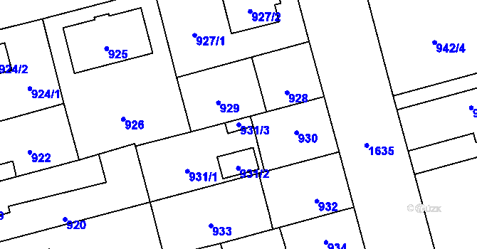 Parcela st. 931/3 v KÚ Hronov, Katastrální mapa